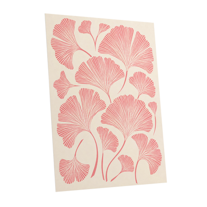Ginkgo Blush, pink, beige, red nature wall art shown as a unframed poster wall art print
