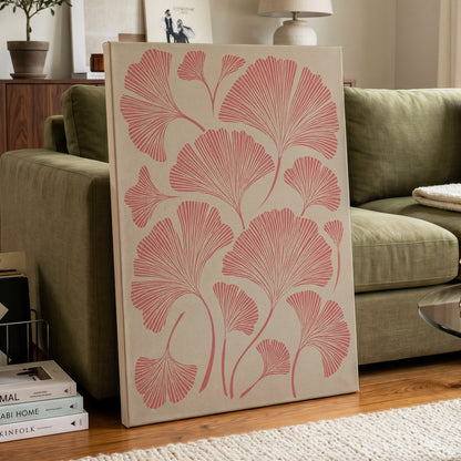 Ginkgo Blush, pink, beige, red nature wall art displayed in a styled interior, gallery view 3