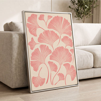 Ginkgo Blush, pink, beige, red nature wall art displayed in a styled interior, gallery view 4