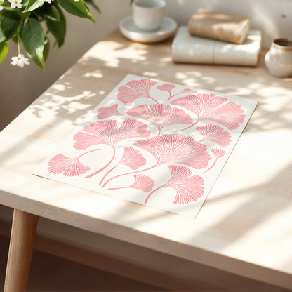 Ginkgo Blush, pink, beige, red nature wall art displayed in a styled interior, gallery view 5