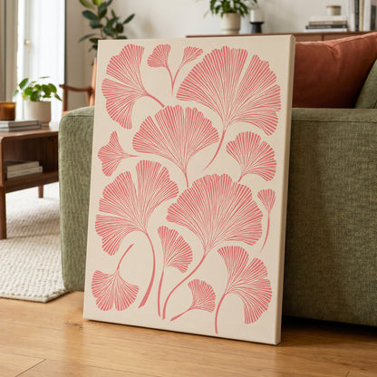 Ginkgo Blush, pink, beige, red nature wall art displayed in a styled interior, gallery view 7