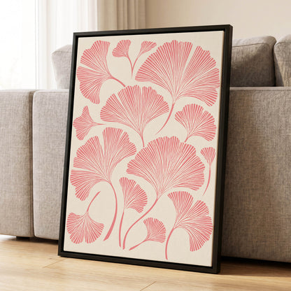 Ginkgo Blush, pink, beige, red nature wall art displayed in a styled interior, gallery view 8