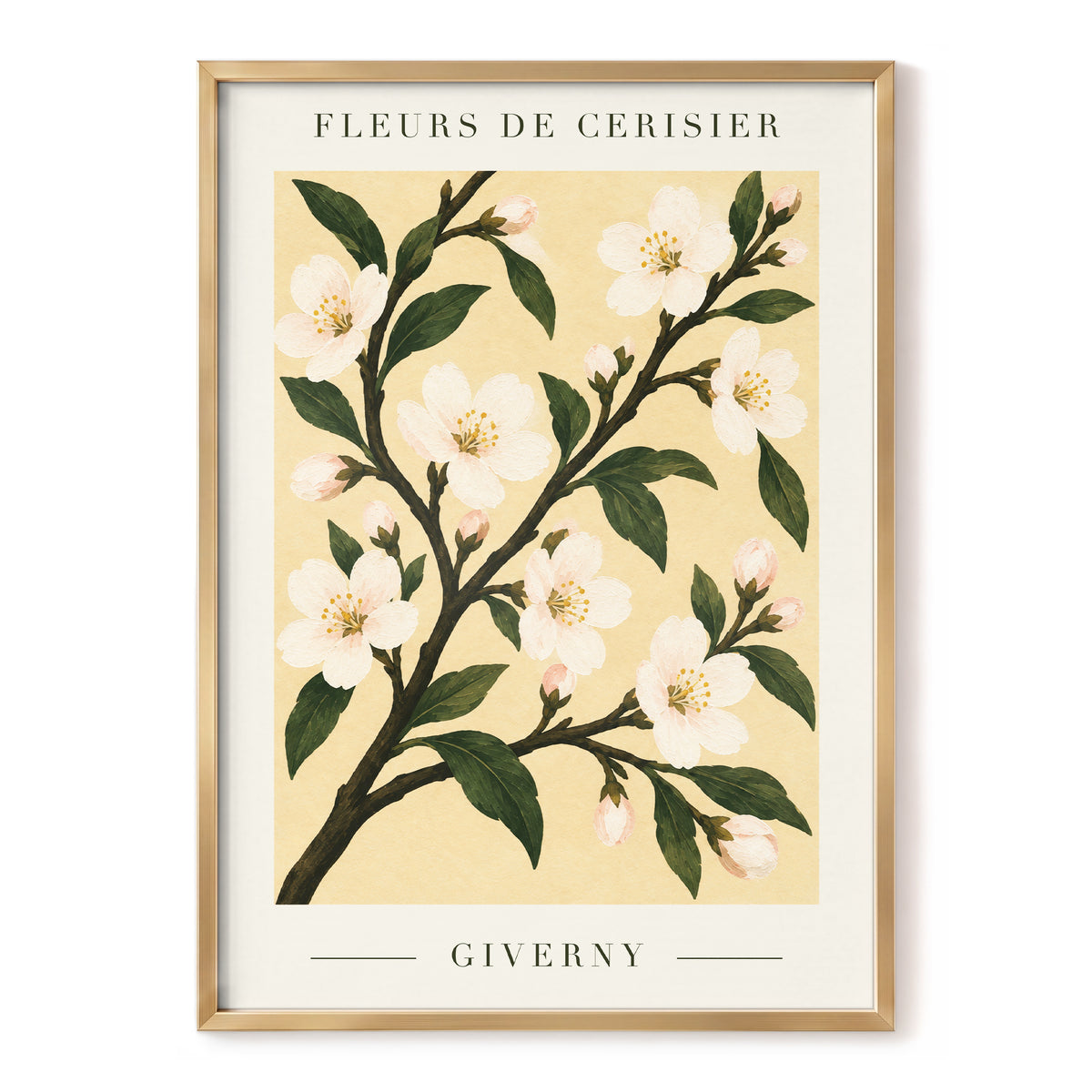 Giverny Blossom, beige, green, white floral wall art, front artwork view