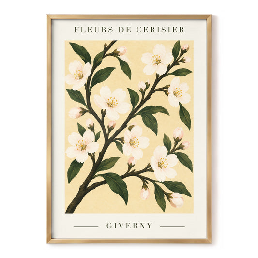 Giverny Blossom, beige, green, white floral wall art, front artwork view