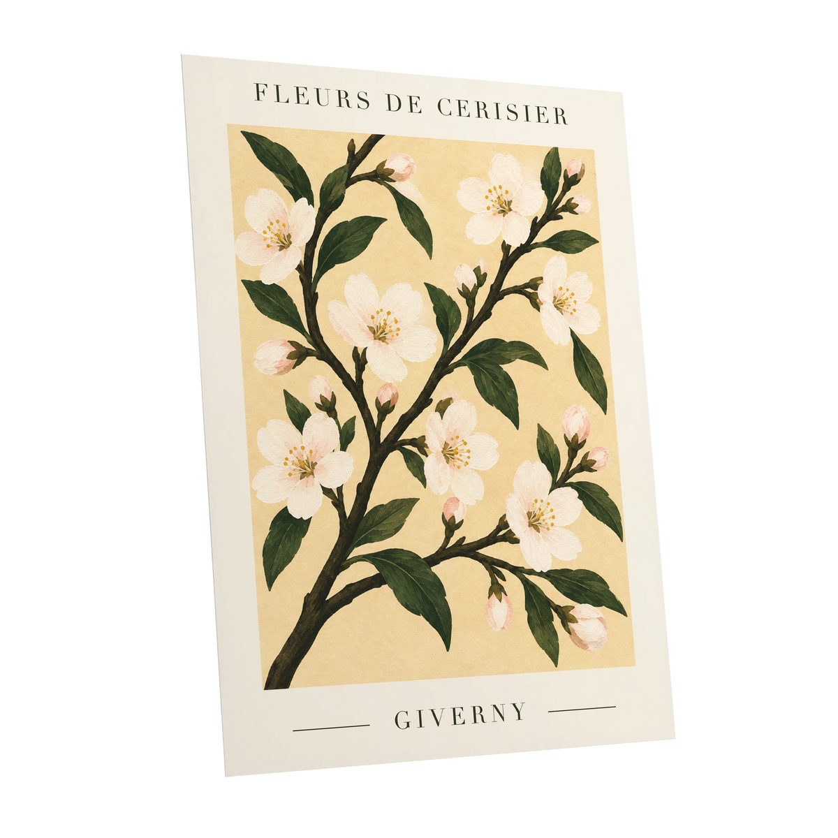 Giverny Blossom, beige, green, white floral wall art shown as a unframed poster wall art print