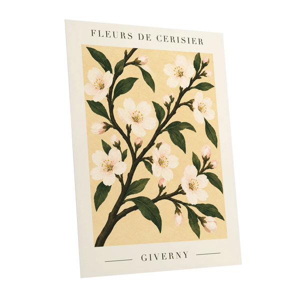 Giverny Blossom, beige, green, white floral wall art shown as a unframed poster wall art print