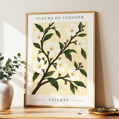 Giverny Blossom, beige, green, white floral wall art displayed in a styled interior, gallery view 2