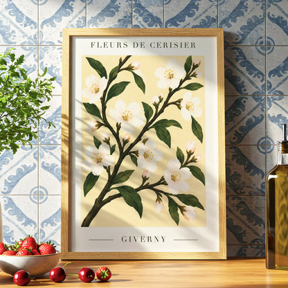 Giverny Blossom, beige, green, white floral wall art displayed in a styled interior, gallery view 6