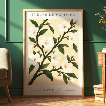Giverny Blossom, beige, green, white floral wall art displayed in a styled interior, gallery view 9