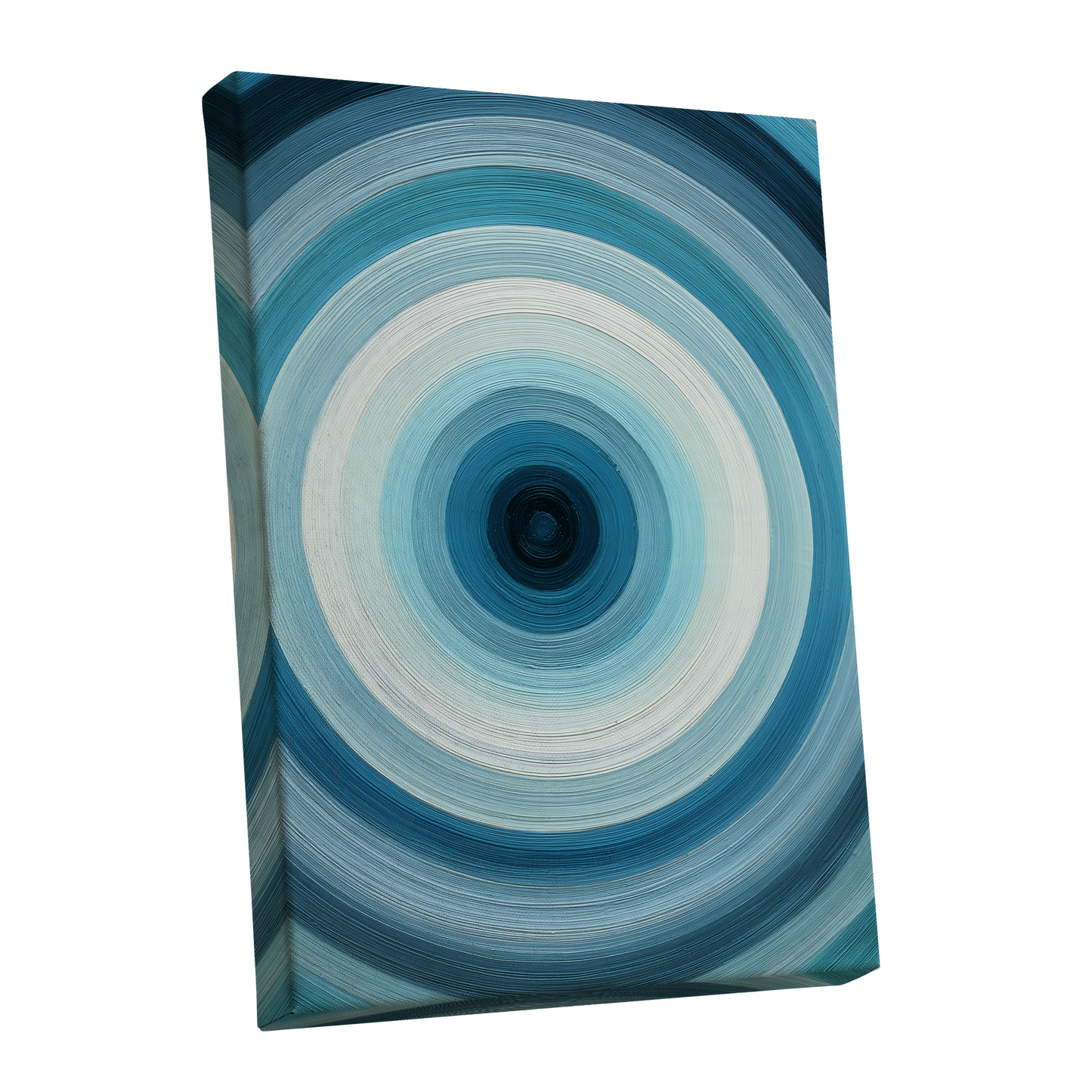 Glacial Ringwave, blue, green, white abstract wall art shown as a stretched canvas wall art