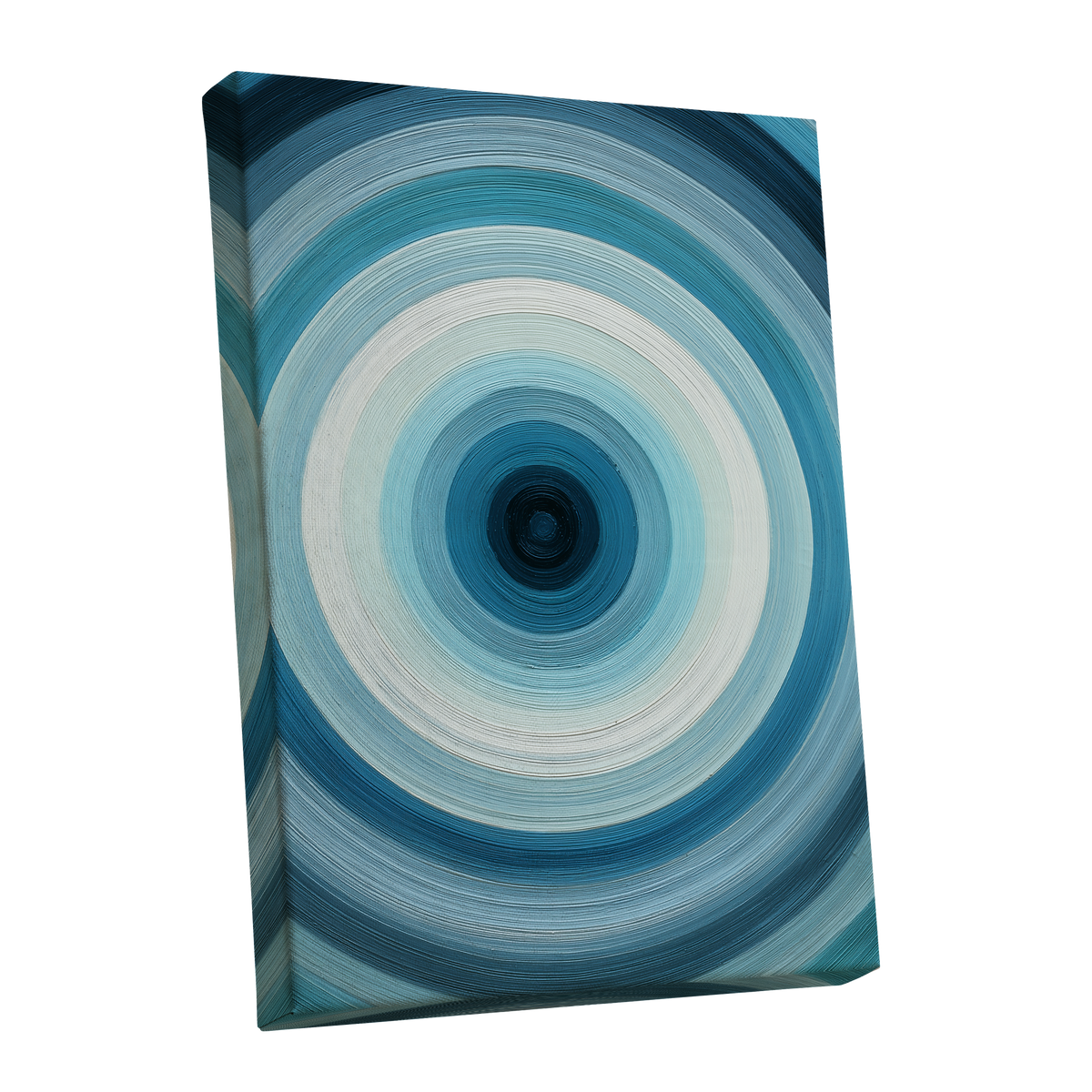 Glacial Ringwave, blue, green, white abstract wall art shown as a stretched canvas wall art