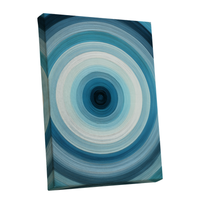 Glacial Ringwave, blue, green, white abstract wall art shown as a stretched canvas wall art