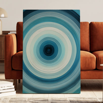Glacial Ringwave, blue, green, white abstract wall art displayed in a styled interior, gallery view 3