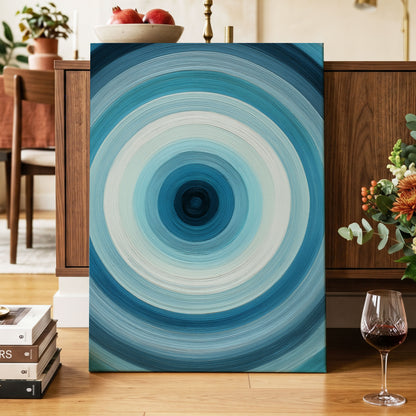Glacial Ringwave, blue, green, white abstract wall art displayed in a styled interior, gallery view 7