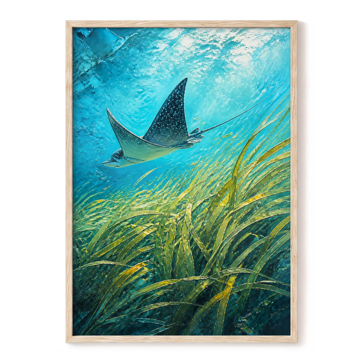 Glide Through Seagrass, blue, green nature wall art, front artwork view