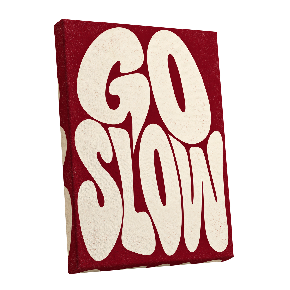 Go Slow Ruby, red, beige abstract wall art shown as a stretched canvas wall art