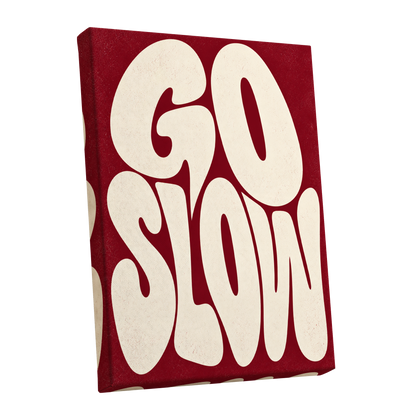Go Slow Ruby, red, beige abstract wall art shown as a stretched canvas wall art