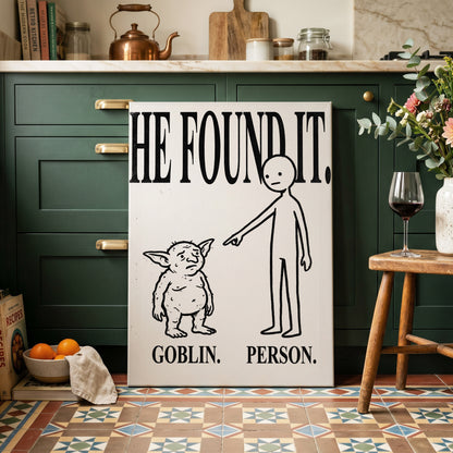 Goblin Found, black, white, beige minimalist wall art on canvas displayed in a styled interior, gallery view 2