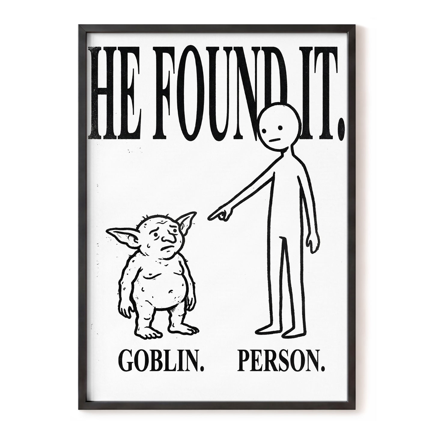 Goblin Found, black, white, beige minimalist wall art, front artwork view