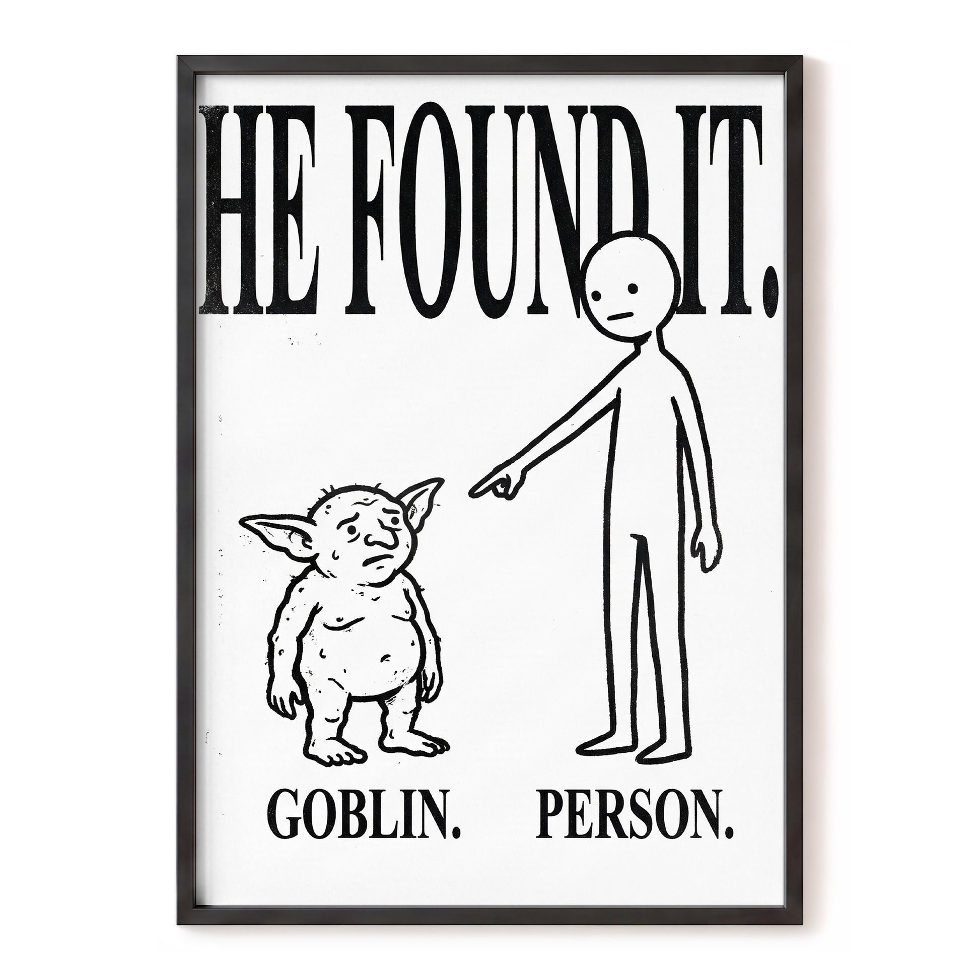Goblin Found, black, white, beige minimalist wall art, front artwork view