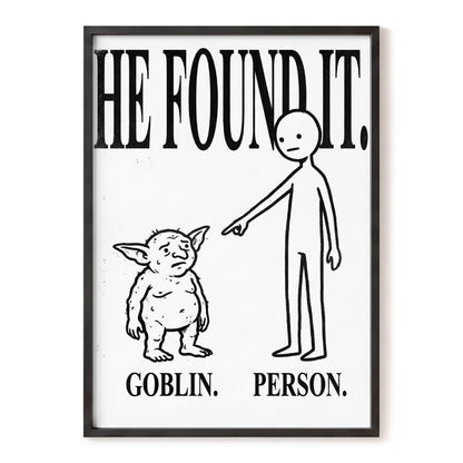 Goblin Found, black, white, beige minimalist wall art, front artwork view