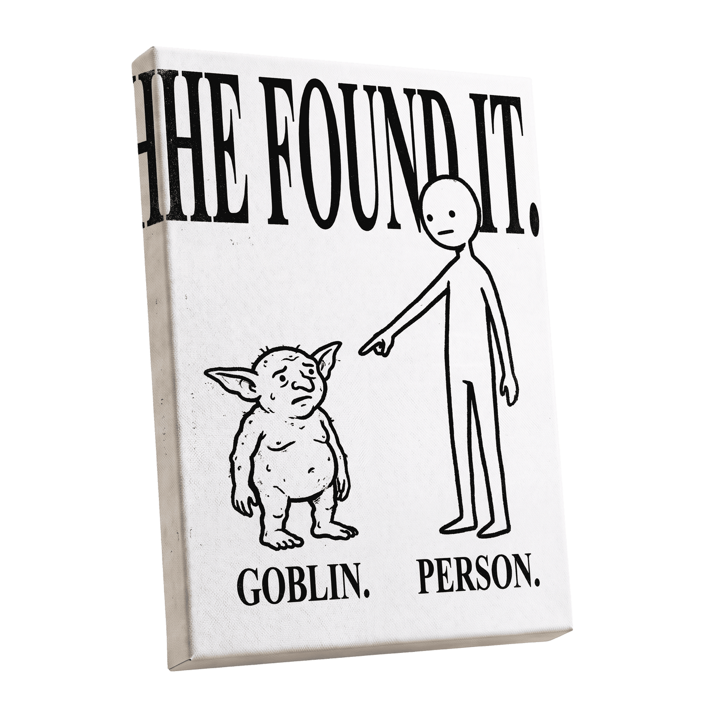 Goblin Found, black, white, beige minimalist wall art shown as a stretched canvas wall art