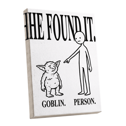 Goblin Found, black, white, beige minimalist wall art shown as a stretched canvas wall art