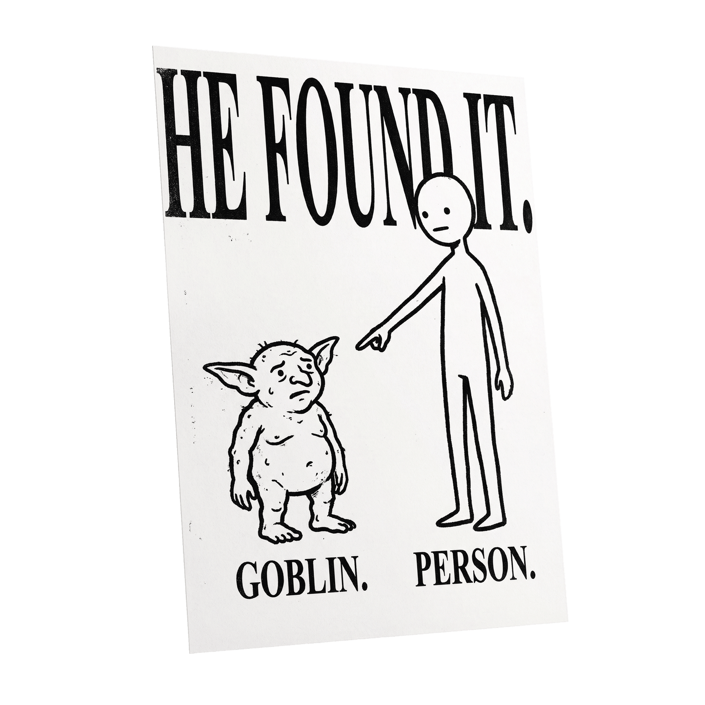 Goblin Found, black, white, beige minimalist wall art shown as a unframed poster wall art print