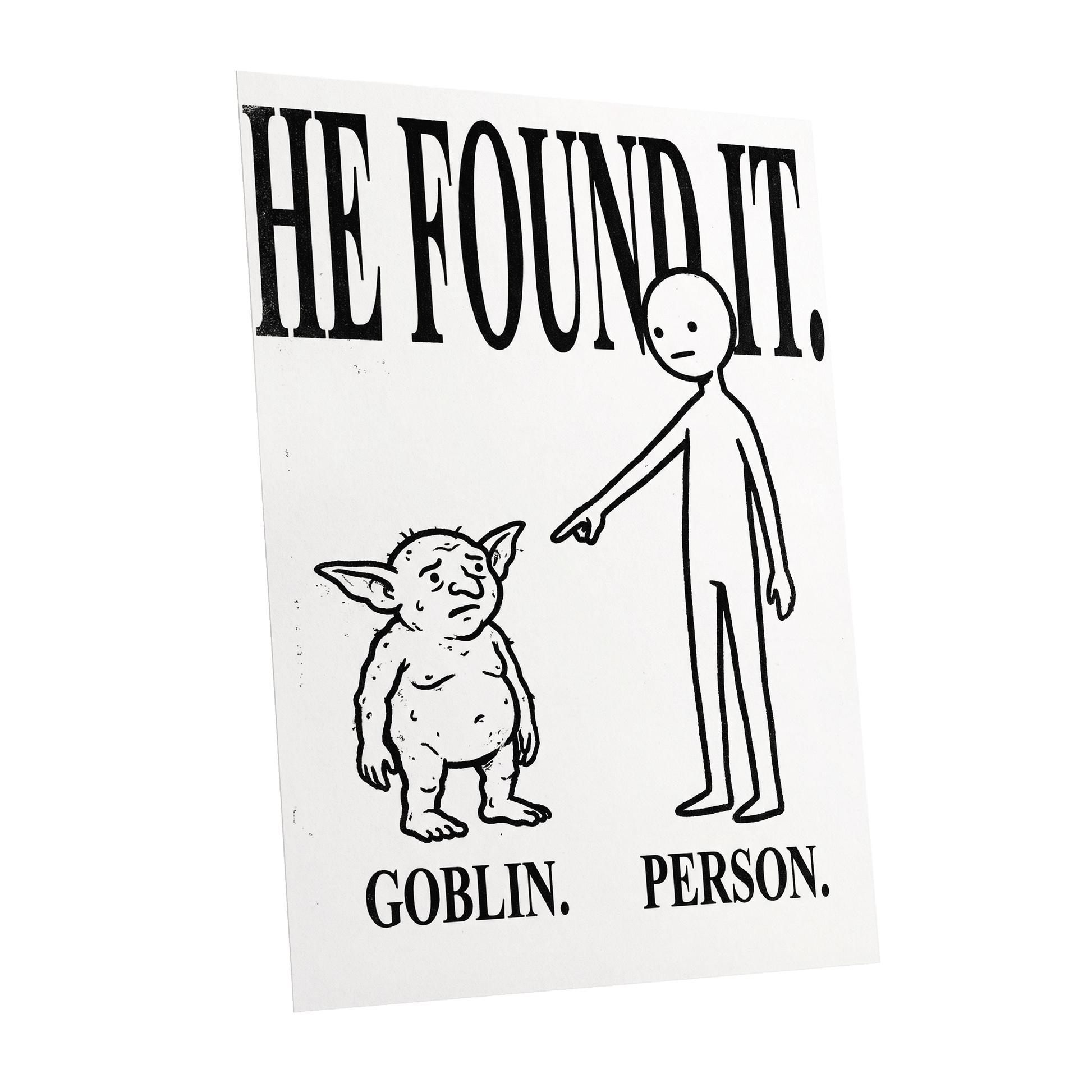 Goblin Found, black, white, beige minimalist wall art shown as a unframed poster wall art print