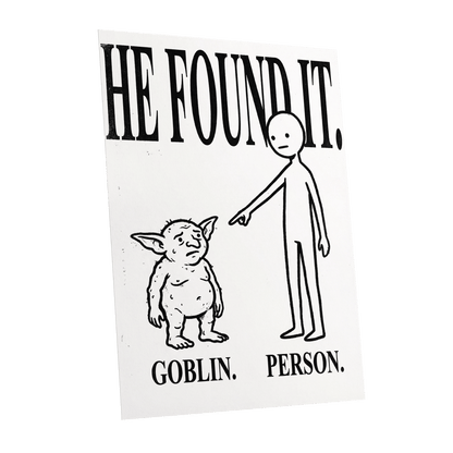Goblin Found, black, white, beige minimalist wall art shown as a unframed poster wall art print