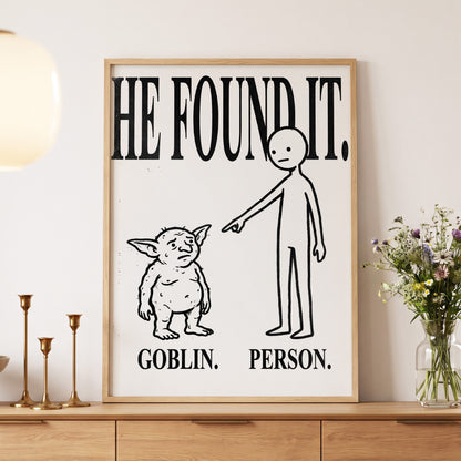 Goblin Found, black, white, beige minimalist wall art displayed in a styled interior, gallery view 5