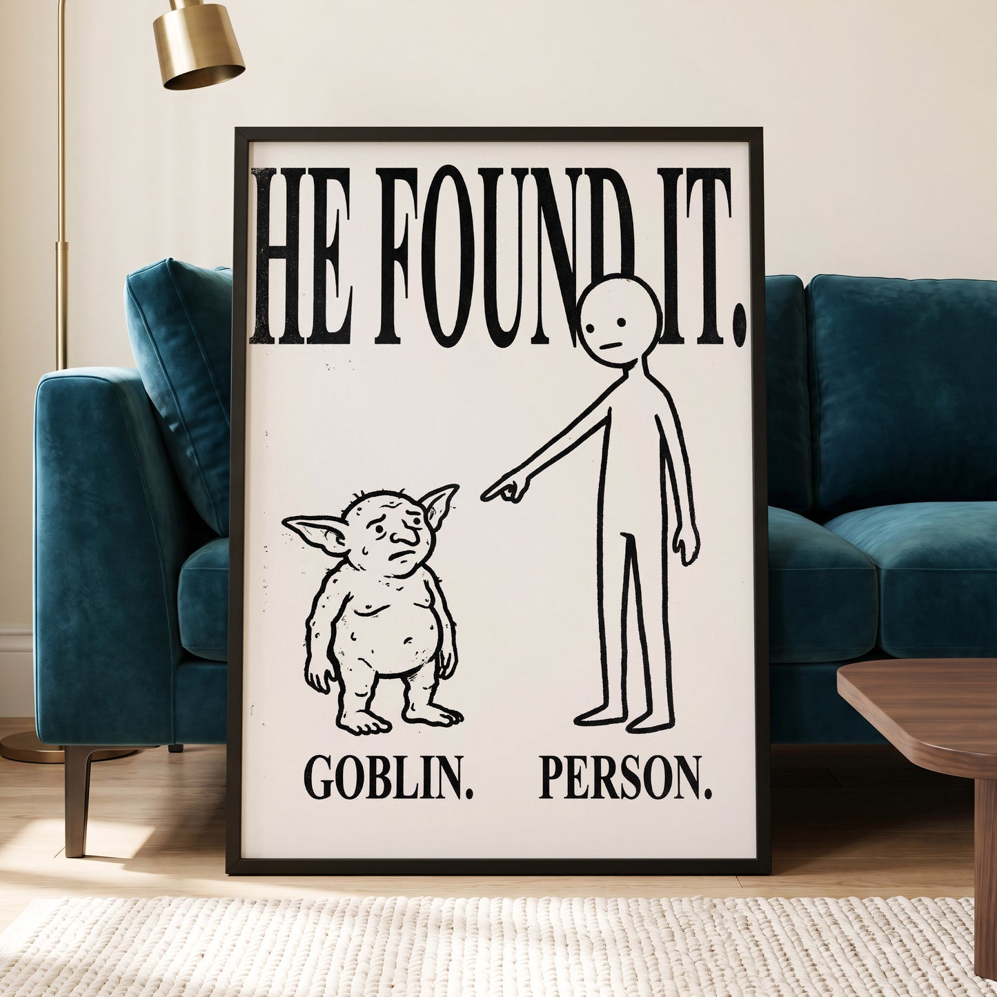 Goblin Found, black, white, beige minimalist wall art displayed in a styled interior, gallery view 6