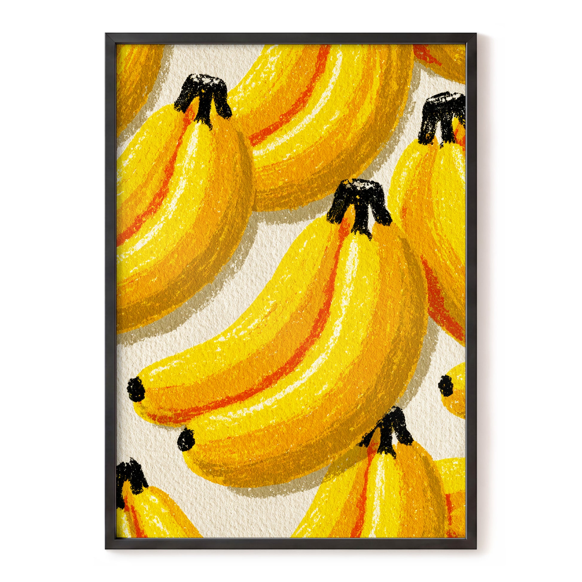 Golden Banana Parade, yellow, gold, orange nature wall art, front artwork view