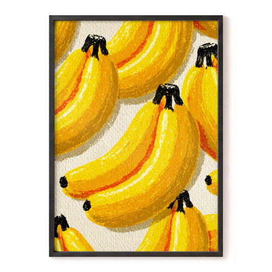Golden Banana Parade, yellow, gold, orange nature wall art, front artwork view