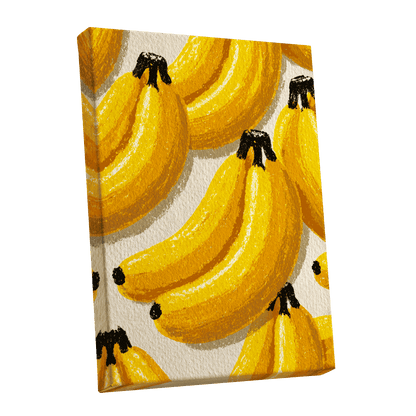 Golden Banana Parade, yellow, gold, orange nature wall art shown as a stretched canvas wall art