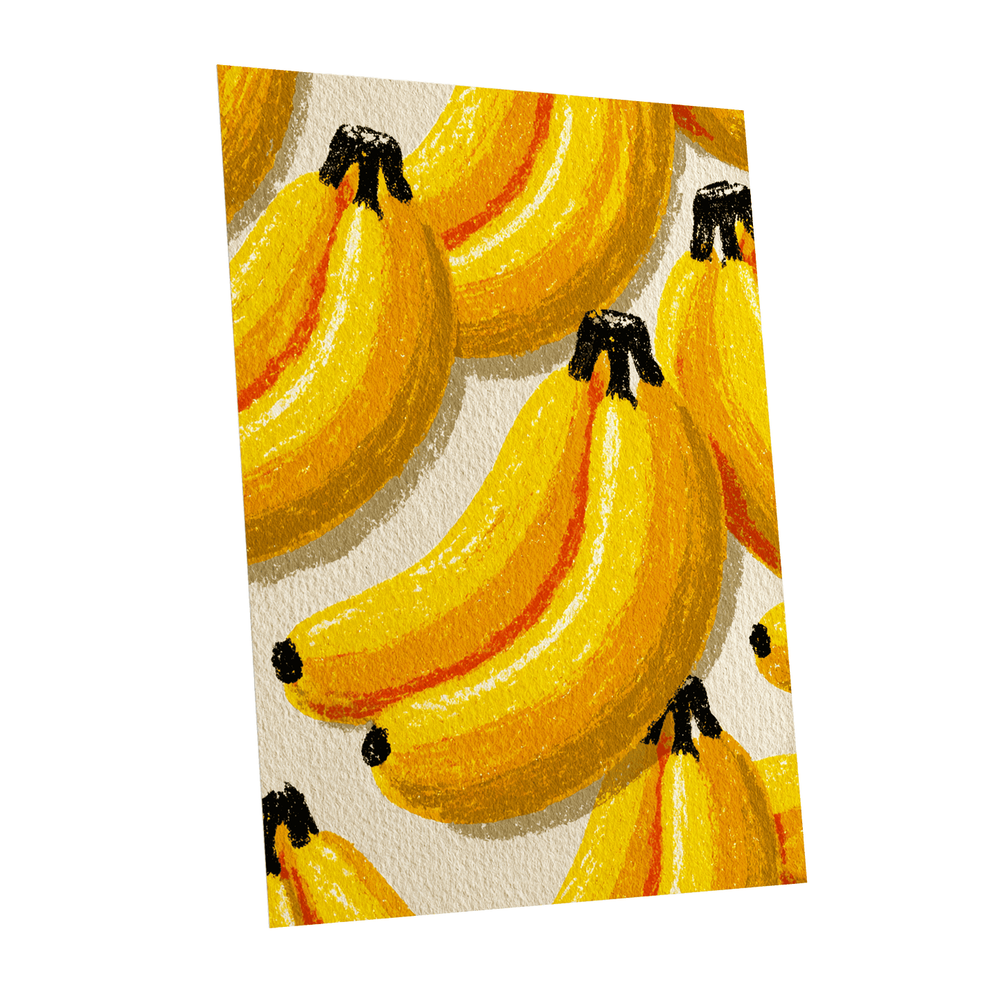 Golden Banana Parade, yellow, gold, orange nature wall art shown as a unframed poster wall art print