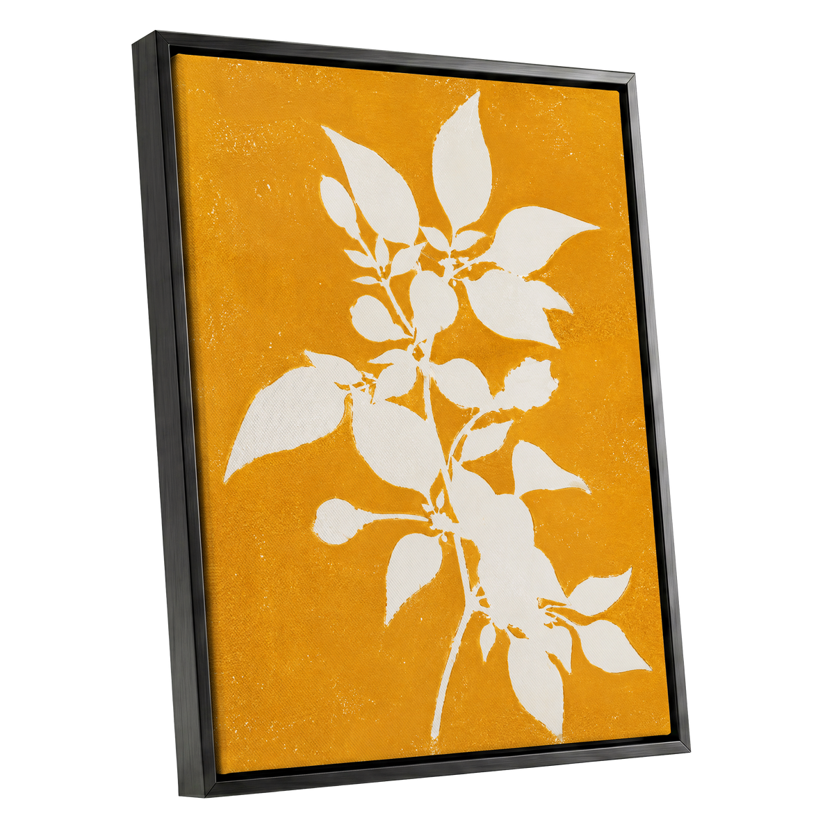 Golden Bough, yellow, orange, white nature wall art shown as a black framed canvas wall art