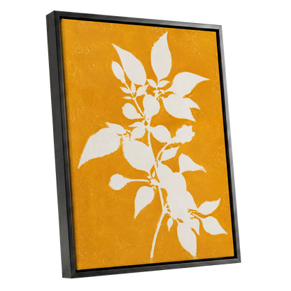 Golden Bough, yellow, orange, white nature wall art shown as a black framed canvas wall art