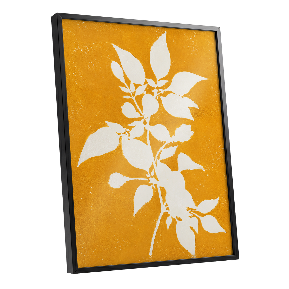 Golden Bough, yellow, orange, white nature wall art shown as a black framed poster wall art print