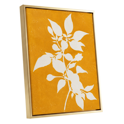 Golden Bough, yellow, orange, white nature wall art shown as a gold framed canvas wall art