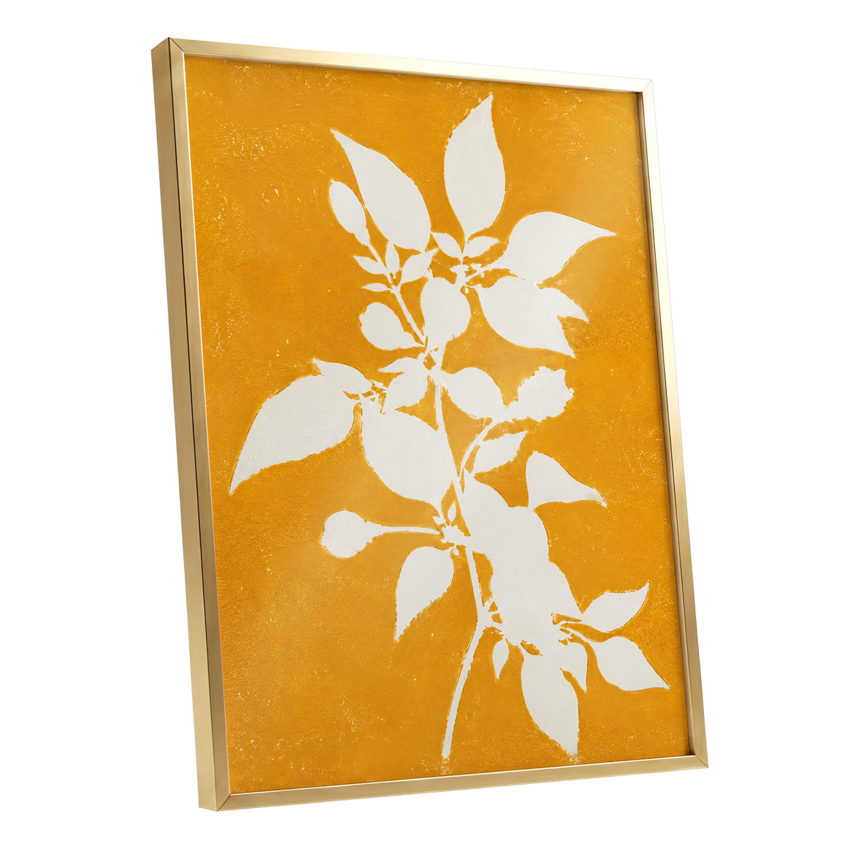Golden Bough, yellow, orange, white nature wall art shown as a gold framed poster wall art print