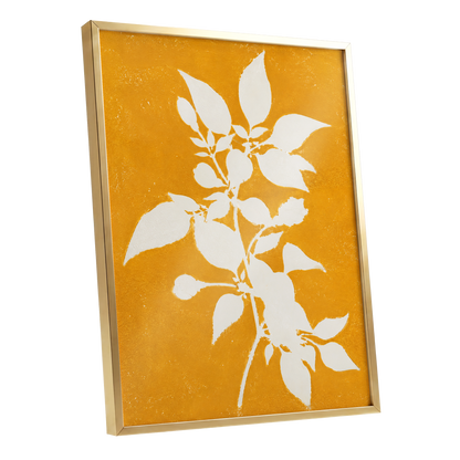 Golden Bough, yellow, orange, white nature wall art shown as a gold framed poster wall art print