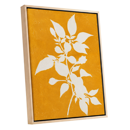 Golden Bough, yellow, orange, white nature wall art shown as a oak framed canvas wall art