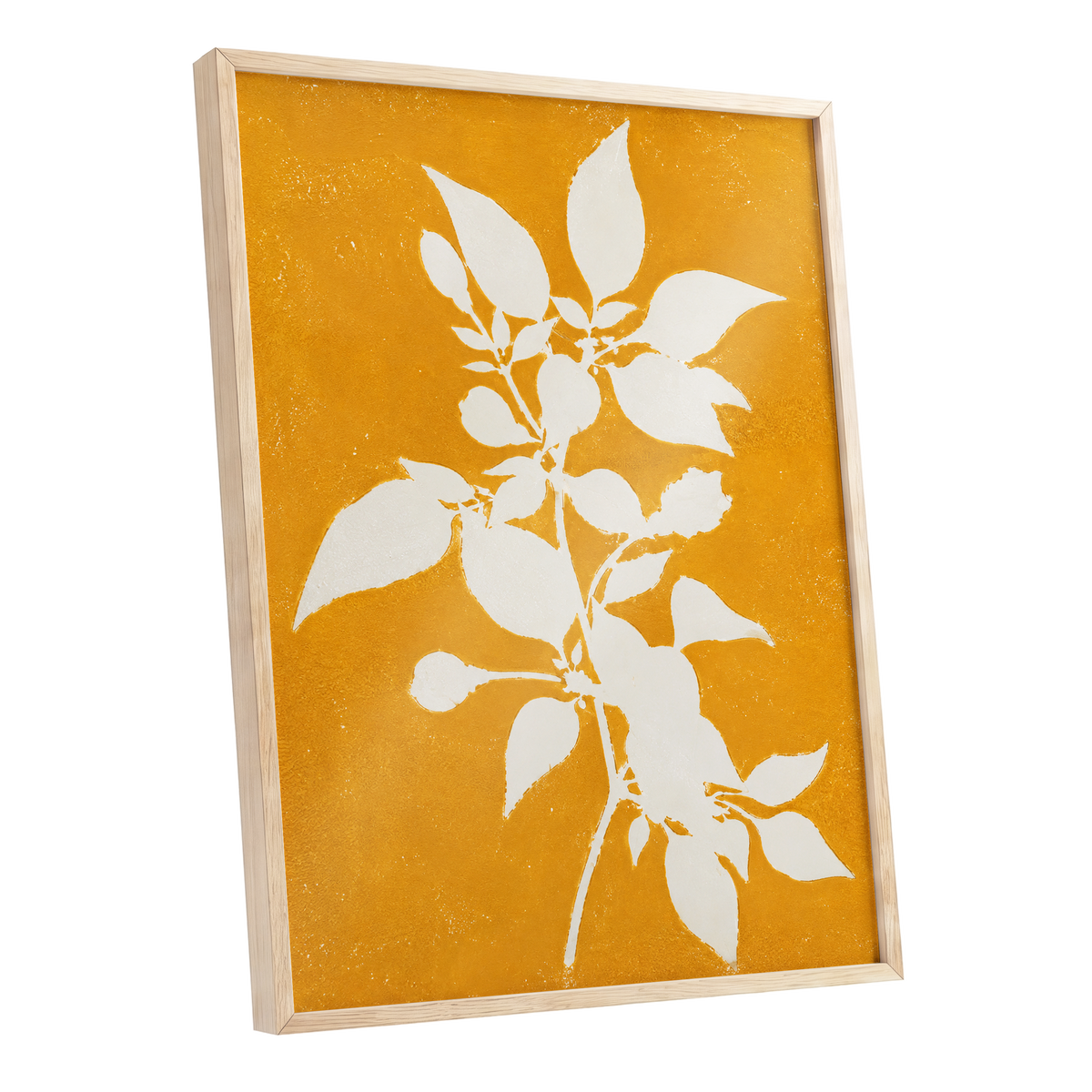 Golden Bough, yellow, orange, white nature wall art shown as a oak framed poster wall art print