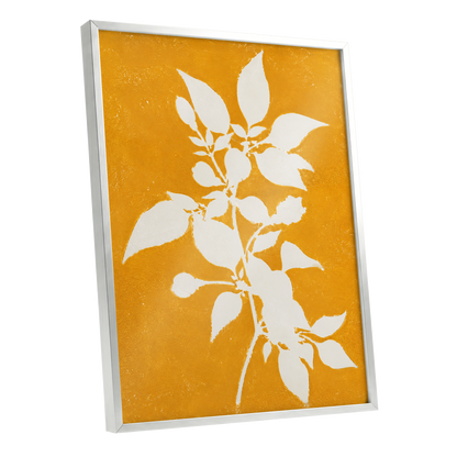 Golden Bough, yellow, orange, white nature wall art shown as a silver framed poster wall art print
