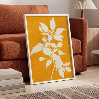 Golden Bough, yellow, orange, white nature wall art displayed in a styled interior, gallery view 2