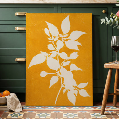 Golden Bough, yellow, orange, white nature wall art displayed in a styled interior, gallery view 3