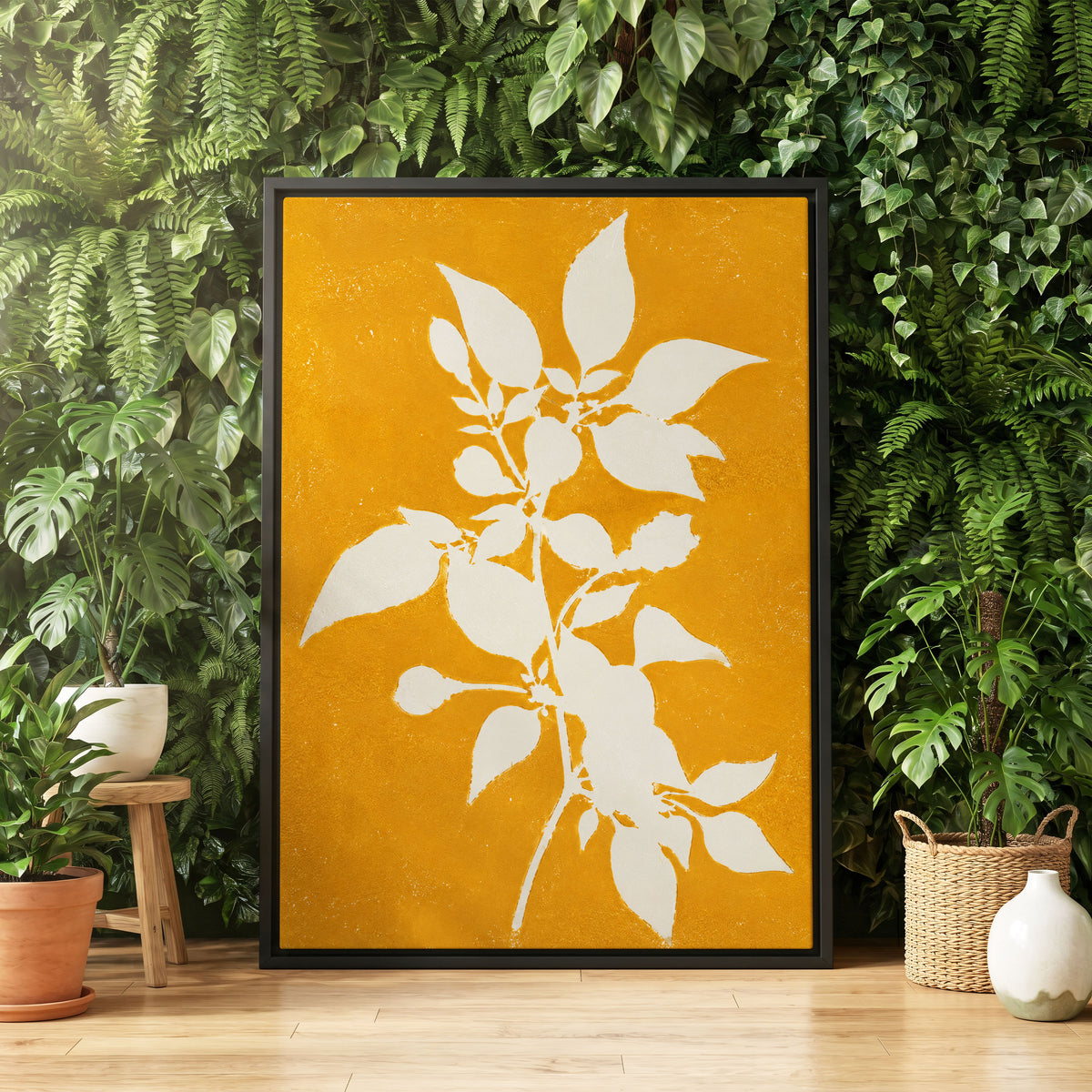 Golden Bough, yellow, orange, white nature wall art displayed in a styled interior, gallery view 4