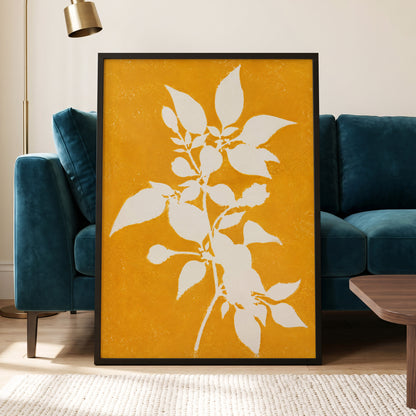 Golden Bough, yellow, orange, white nature wall art displayed in a styled interior, gallery view 9
