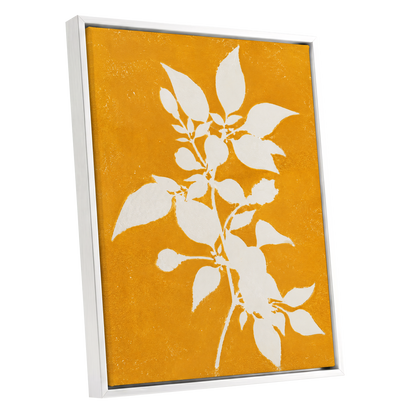 Golden Bough, yellow, orange, white nature wall art shown as a white framed canvas wall art